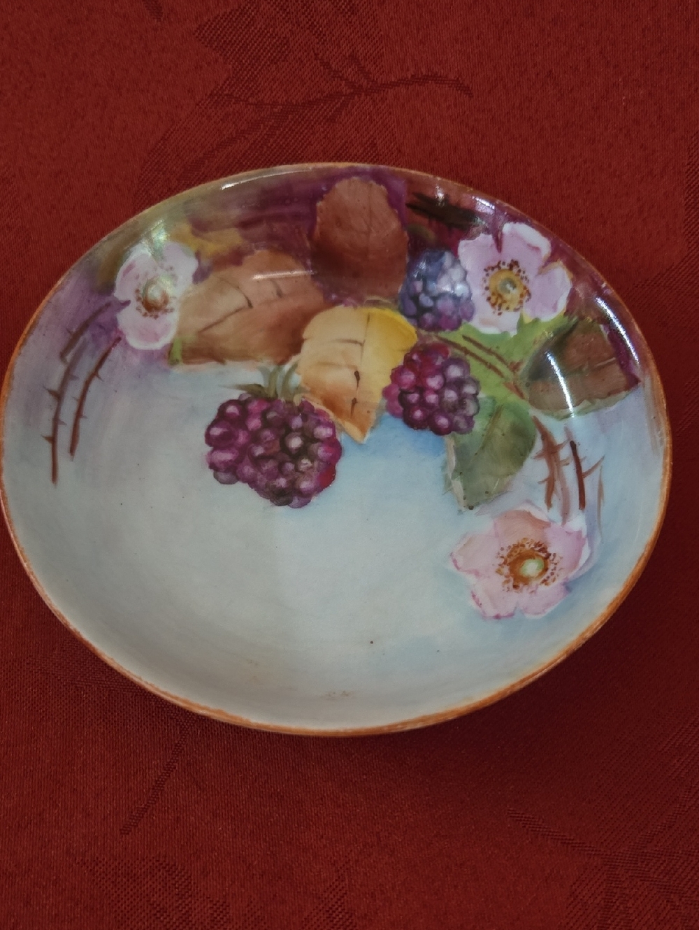Vintage Japan Hand-Painted Fruit & Floral Berry Bowl